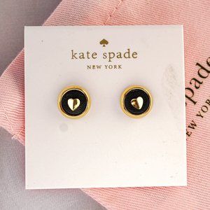 Kate Spade Love Heart Leather PU Stud Earrings in Gold/Black - Brand New